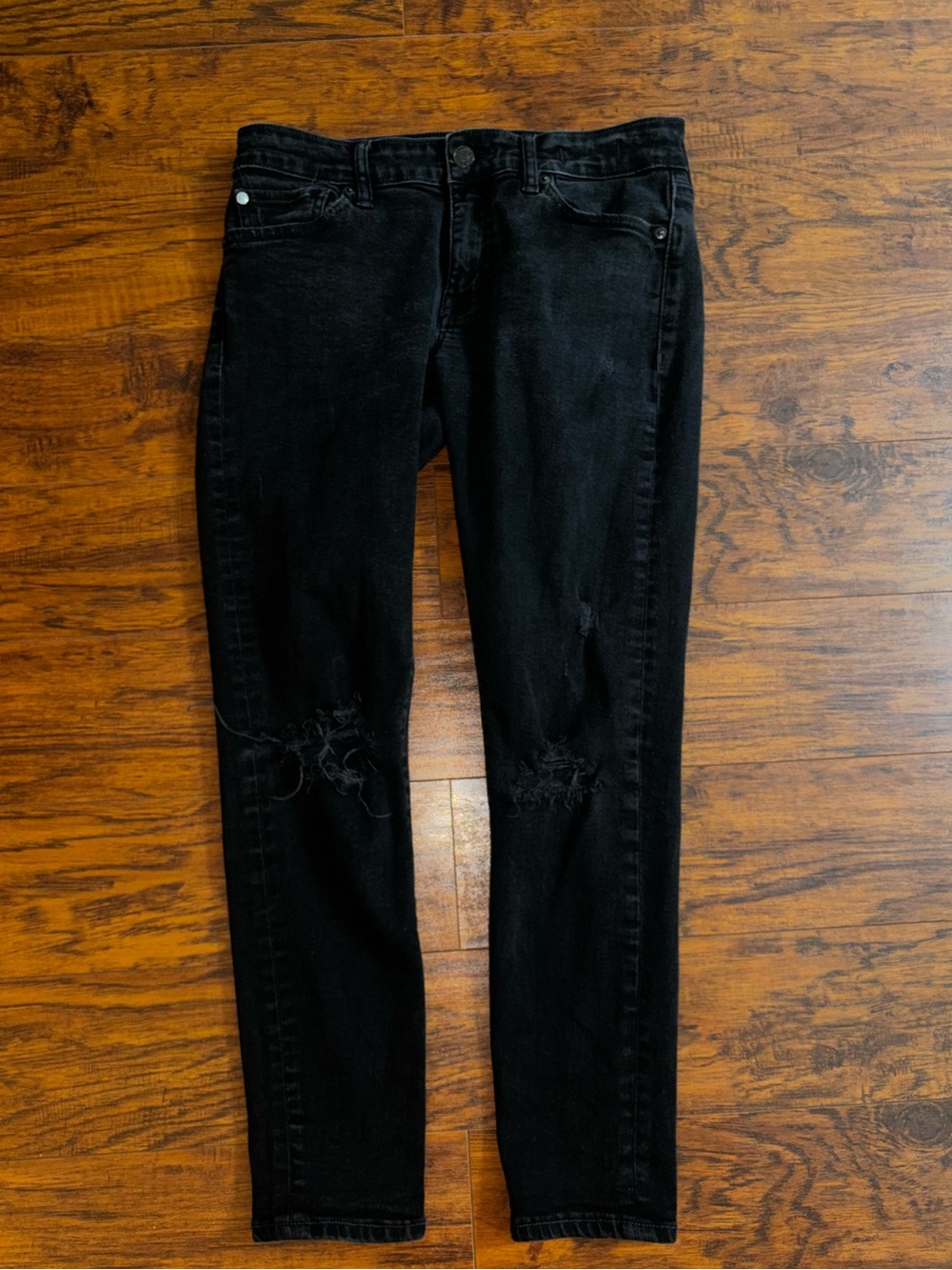 Ralph Lauren Denim & Supply Distressed Jeans Morgan Crop Skinny Black Rip Knee